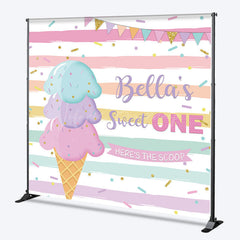 Lofaris Custom Sweet One Birthday Backdrop for Girl Ice Cream Cone and Sprinkles Pastel Here’s The Scoop Party Banner