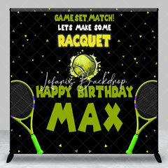 Lofaris Custom Tennis Theme Happy Birthday Backdrop with Rackets and Ball Game Set Match Party Decor