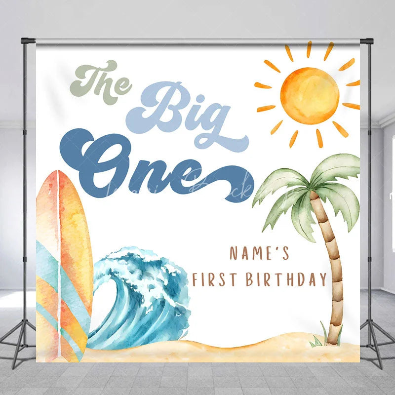 Lofaris Custom The Big One Birthday Backdrop Summer Beach Surfboard Wave Background Personalized Name 1st Decoration