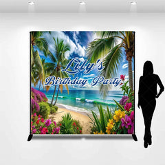 Lofaris Custom Tropical Beach Birthday Party Backdrop Palm Trees and Vibrant Flowers for Photo