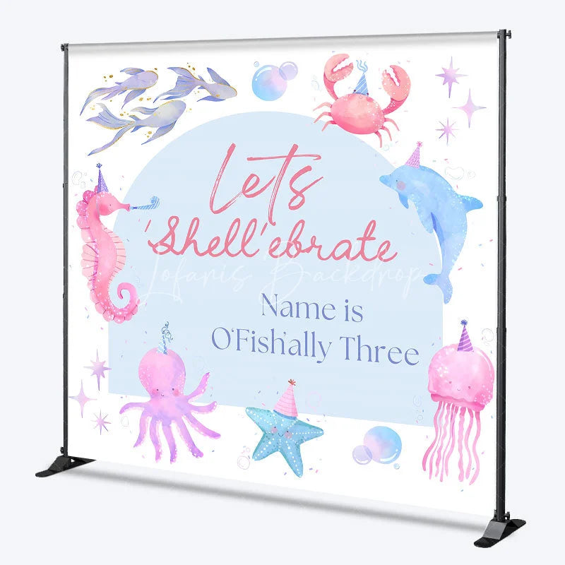 Lofaris Custom Under The Sea Birthday Backdrop Watercolor Ocean Animals Party Hats Background Personalized Name Shell-ebrate Decor