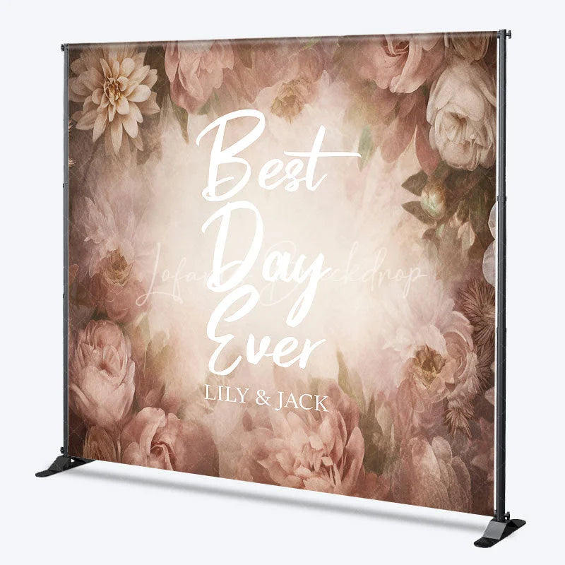 Lofaris Custom Vintage Muted Pink Floral Backdrop Best Day Ever Wedding Photo Booth Personalized Name