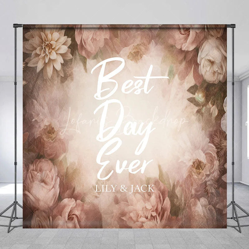 Lofaris Custom Vintage Muted Pink Floral Backdrop Best Day Ever Wedding Photo Booth Personalized Name