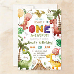 Lofaris Custom Watercolor Set of 20 Dinosaur One A-Saurus 1st Birthday Invitation Jungle Theme Party Supplies for Kids