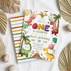 Lofaris Custom Watercolor Set of 20 Dinosaur One A-Saurus 1st Birthday Invitation Jungle Theme Party Supplies for Kids