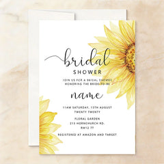 Lofaris Custom Watercolor Set of 20 Sunflower Bridal Shower Invitation Elegant Rustic Floral Design for Bride-to-Be