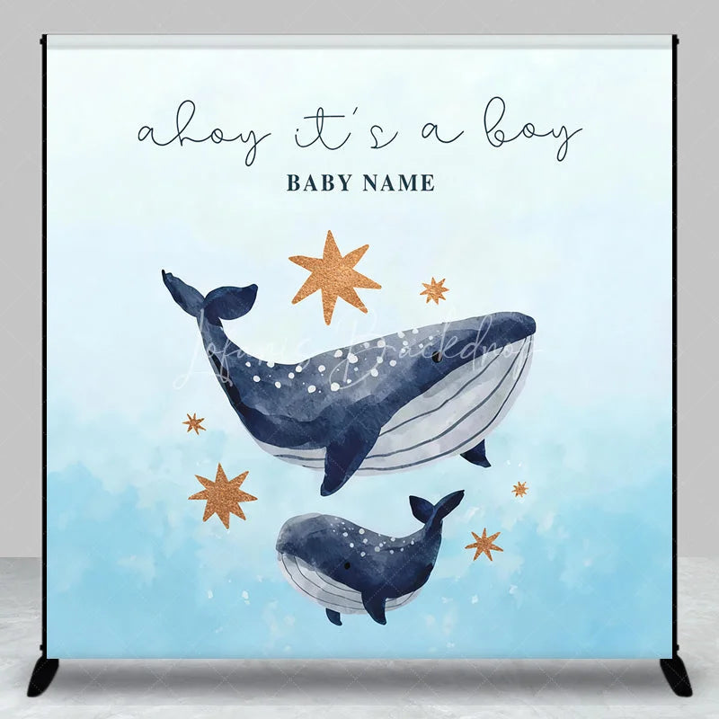 Lofaris Custom Whale Baby Shower Backdrop Personalized Ahoy Its a Boy Nautical Theme Party