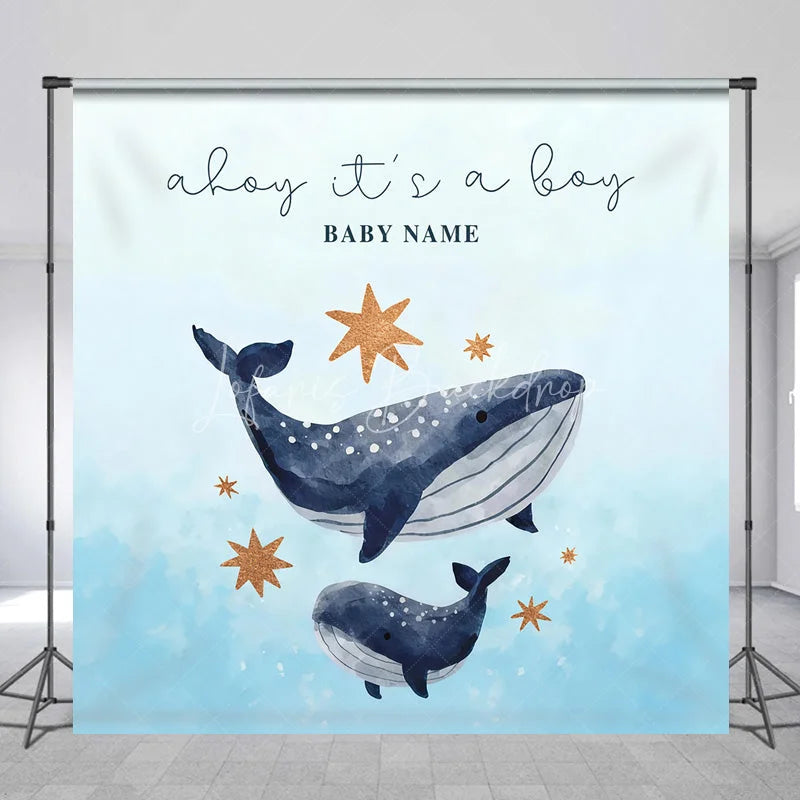 Lofaris Custom Whale Baby Shower Backdrop Personalized Ahoy Its a Boy Nautical Theme Party