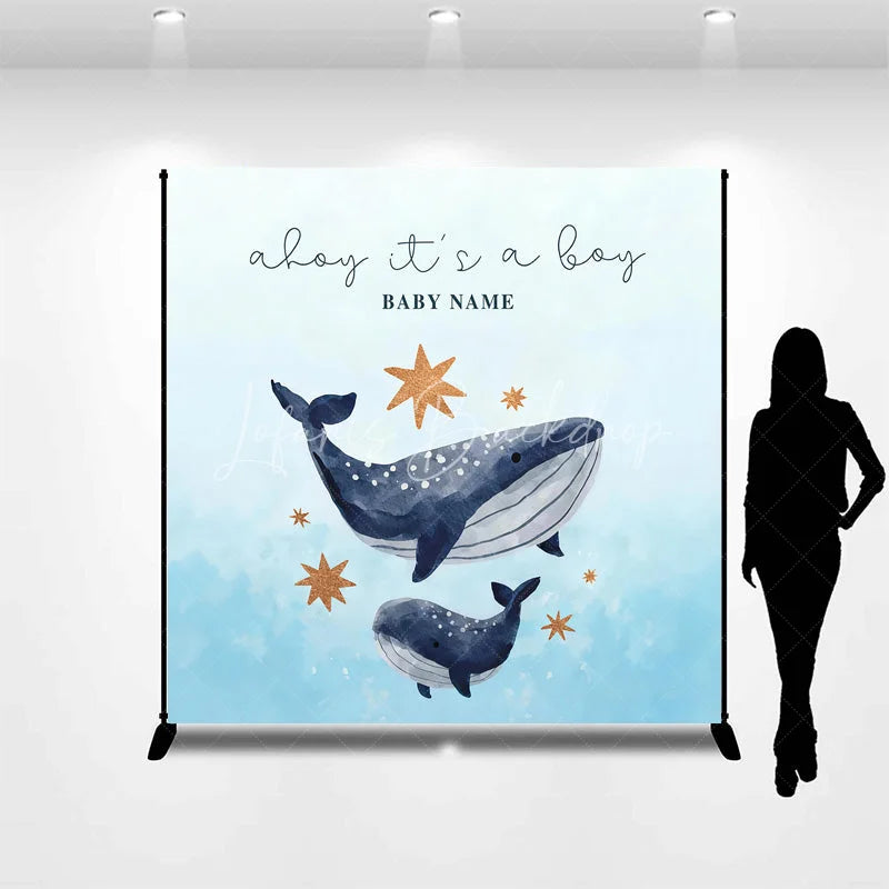 Lofaris Custom Whale Baby Shower Backdrop Personalized Ahoy Its a Boy Nautical Theme Party