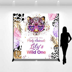 Lofaris Custom Wild One 1st Birthday Backdrop Leopard with Heart Glasses and Tropical Leaves Party Background