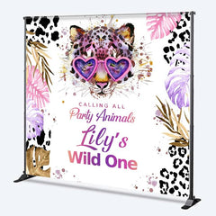 Lofaris Custom Wild One 1st Birthday Backdrop Leopard with Heart Glasses and Tropical Leaves Party Background