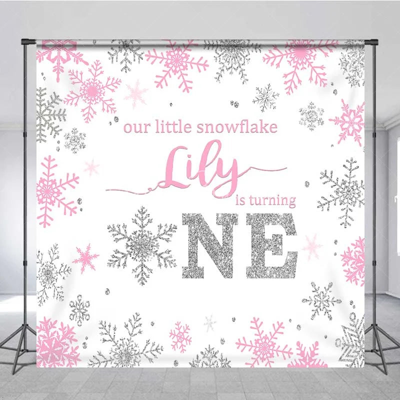 Lofaris Custom Winter Onederland Backdrop First Birthday Pink Snowflake Photography Background