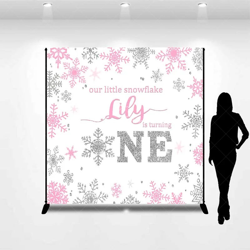 Lofaris Custom Winter Onederland Backdrop First Birthday Pink Snowflake Photography Background