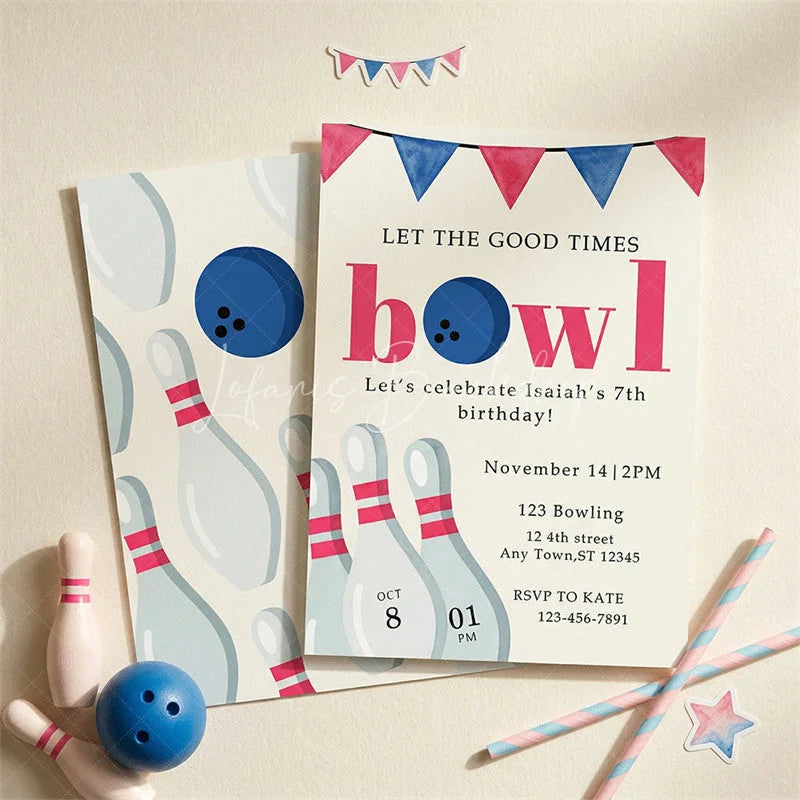 Lofaris Customizable Set of 20 Bowling Party Invitation with Pins and Ball Design Fun Birthday Celebration Invite for Kids