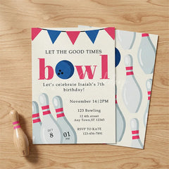Lofaris Customizable Set of 20 Bowling Party Invitation with Pins and Ball Design Fun Birthday Celebration Invite for Kids