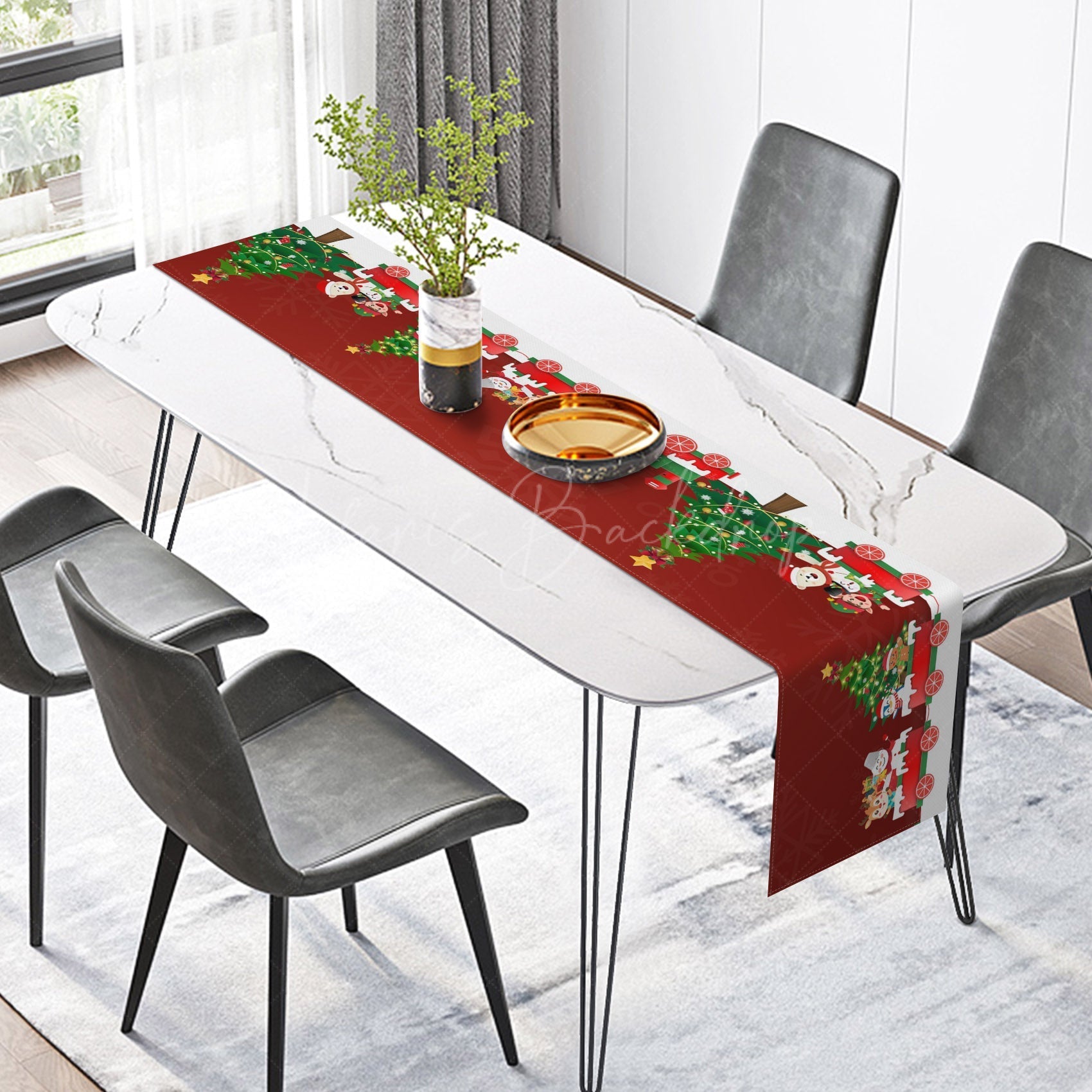 Lofaris Cute Animals Elf Christmas Tree Red Table Runner