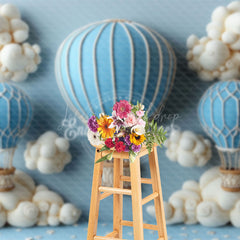 Lofaris Cute Blue Hot Air Balloon Cake Smash Backdrop