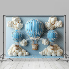 Lofaris Cute Blue Hot Air Balloon Cake Smash Backdrop