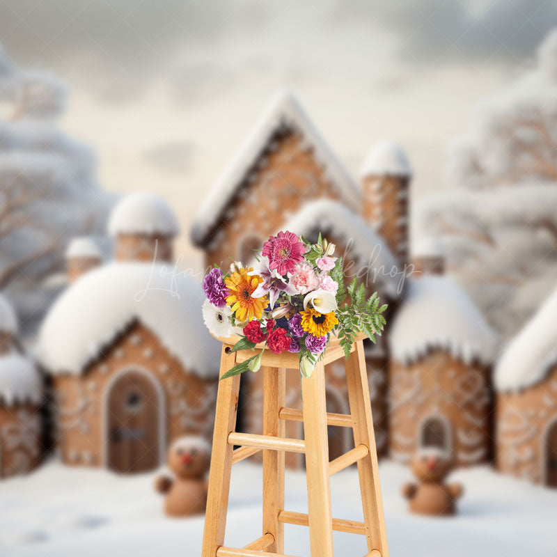Lofaris Cute Brown House Snowy Forest Christmas Backdrop
