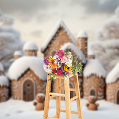Lofaris Cute Brown House Snowy Forest Christmas Backdrop