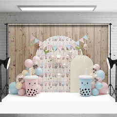 Lofaris Cute Bubble Tea Backdrop Pastel Boba Milk Cup Photography Background Kawaii Girls Birthday Party Decoration