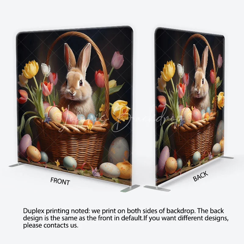 Lofaris Cute Bunny and Colorful Easter Eggs Square Double-Sided Backdrop Spring Holiday Celebration Decor