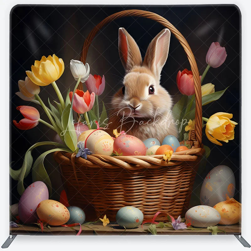Lofaris Cute Bunny and Colorful Easter Eggs Square Double-Sided Backdrop Spring Holiday Celebration Decor