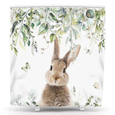 Lofaris Cute Bunny Butterfly Spring Leaves Shower Curtain