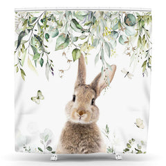 Lofaris Cute Bunny Butterfly Spring Leaves Shower Curtain