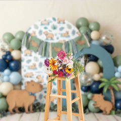 Lofaris Cute Capybara Photography Backdrop with Tropical Leaves and Jungle Animals perfect for Kids Birthday Party Decor