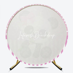 Lofaris Cute Cartoon Baby Panda with Pink Bow and Bamboo Round Backdrop Polka Dot Striped for Shower