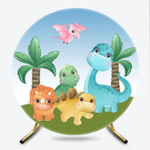Lofaris Cute Cartoon Dinosaurs Round Backdrop for Birthday Boys Prehistoric Jungle Party T Rex and Palm Tree Photo Prop