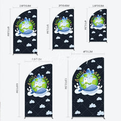 Lofaris Cute Cartoon Earth Polar Bear and Whale Half Moon Arch Backdrop Night Sky Stars Clouds Kids Party Decor.