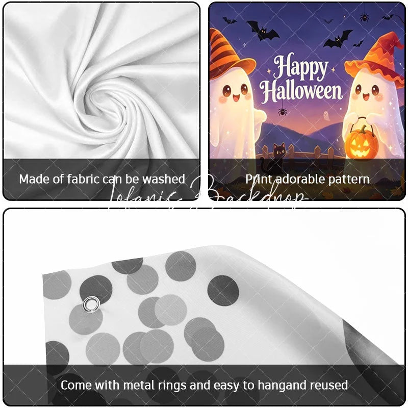 Lofaris Cute Cartoon Ghosts with Witch Hats and Jack-O-Lanterns Happy Halloween Garage Door Banner Spooky Party Decor