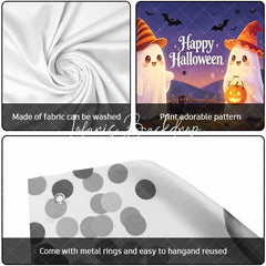 Lofaris Cute Cartoon Ghosts with Witch Hats and Jack-O-Lanterns Happy Halloween Garage Door Banner Spooky Party Decor