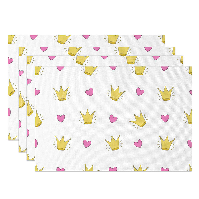 Lofaris Cute Cartoon Heart and Crown Placemats Set of 4 for Princess Themed Birthday Party Kids Table Mats