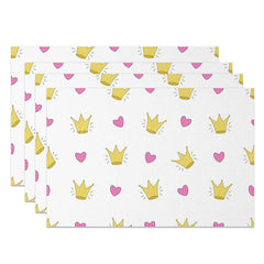 Lofaris Cute Cartoon Heart and Crown Placemats Set of 4 for Princess Themed Birthday Party Kids Table Mats
