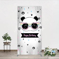 Lofaris Cute Cartoon Panda Happy Birthday Rectangle Arch Backdrop with Rainbow Sunglasses Grey Party Decor