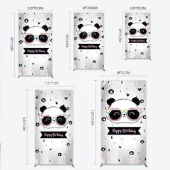 Lofaris Cute Cartoon Panda Happy Birthday Rectangle Arch Backdrop with Rainbow Sunglasses Grey Party Decor