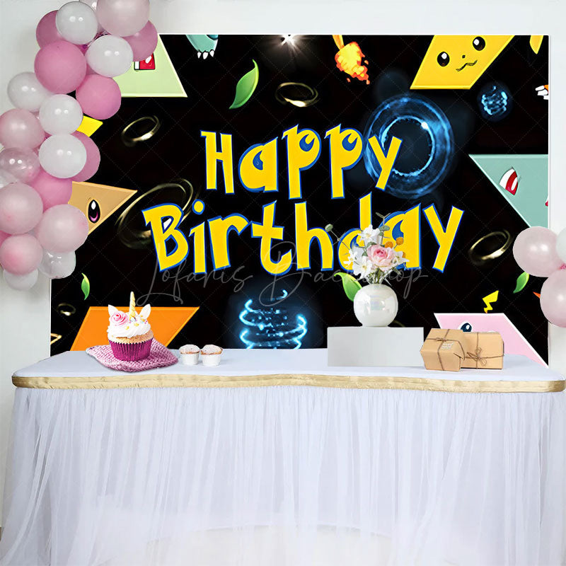 Lofaris Cute Cartoon Poké Ball Pop Happy Birthday Backdrop