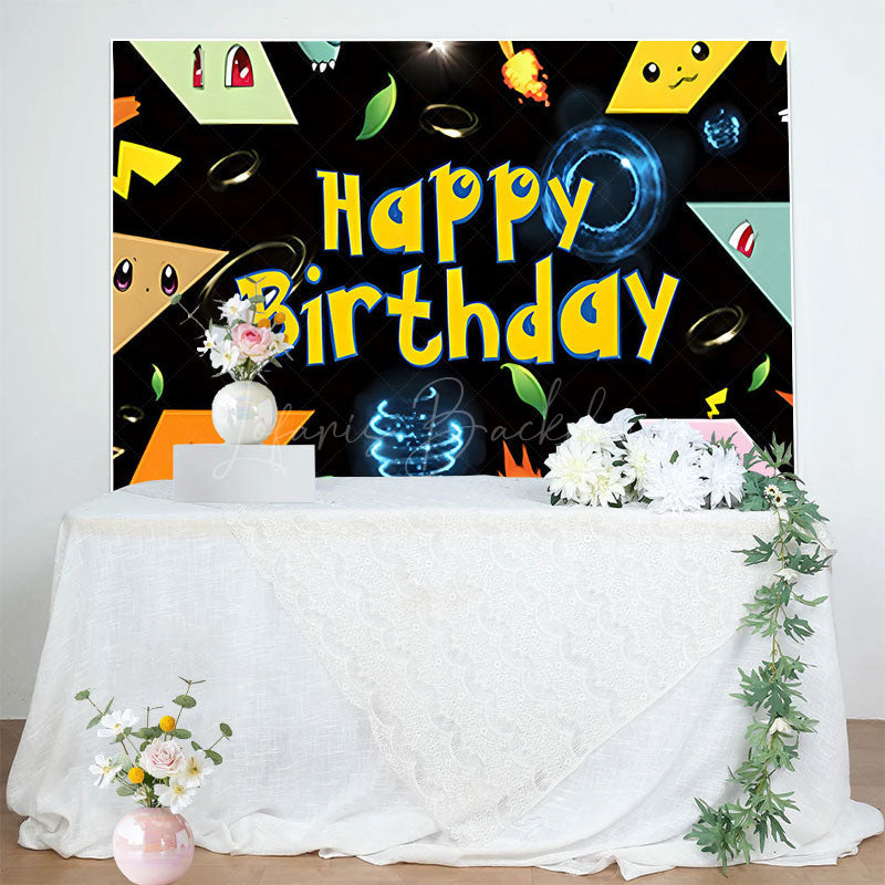 Lofaris Cute Cartoon Poké Ball Pop Happy Birthday Backdrop