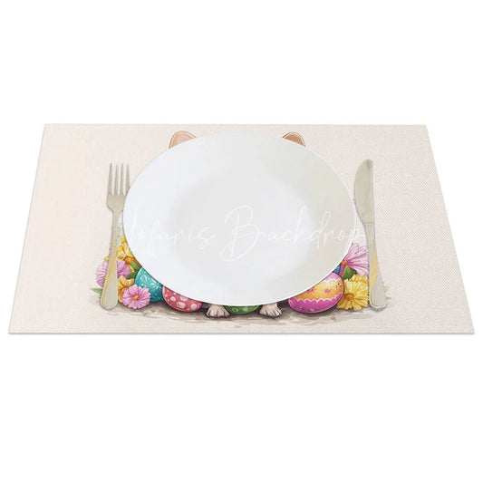 Lofaris Cute Chihuahua Easter Set of 4 Placemats Dog with Spring Flowers Pet Lover Holiday Table Mats