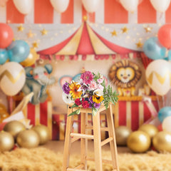 Lofaris Cute Circus Performance Balloon Cake Smash Backdrop