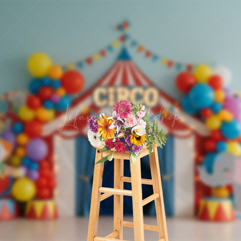 Lofaris Cute Circus With Balloon Flag Cake Smash Backdrop