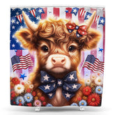 Lofaris Cute Cow Floral Flag Independence Day Shower Curtain