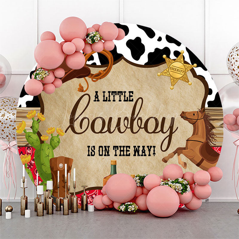 Lofaris Cute Cowboy Is On The Way Round Baby Shower Backdrop