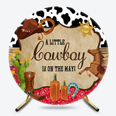 Lofaris Cute Cowboy Is On The Way Round Baby Shower Backdrop