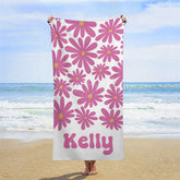 Lofaris Cute Daisy Floral Custom Name Beach Towel For Summer