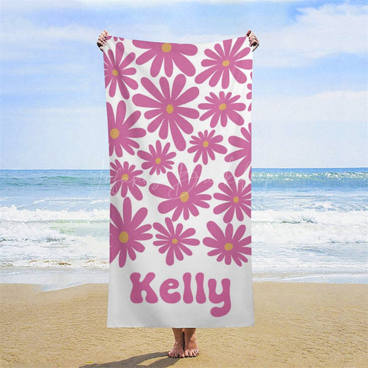 Lofaris Cute Daisy Floral Custom Name Beach Towel For Summer