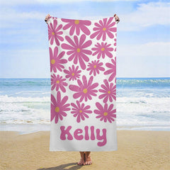 Lofaris Cute Daisy Floral Custom Name Beach Towel For Summer